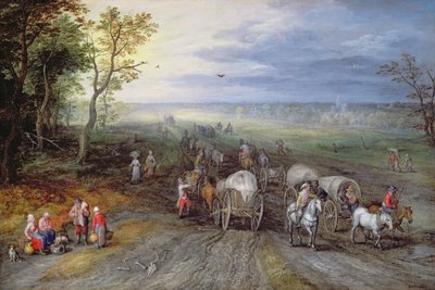 Retornando do mercado (óleo em cobre) de Jan the Elder Brueghel